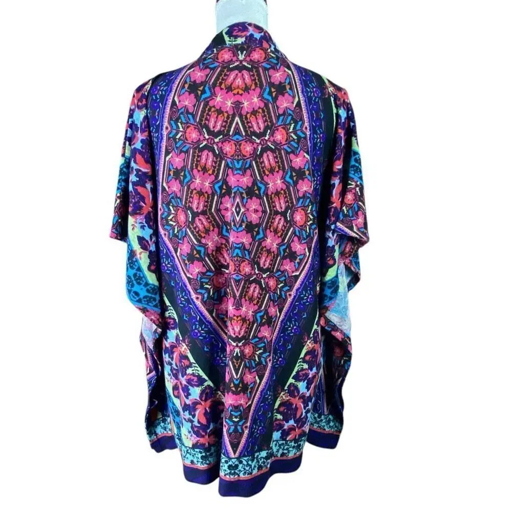 Highness Womens Multicolor Print Kaftan Tunic One Size